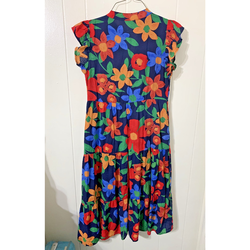 Entro Tropical Floral Maxi Dress V Neck flutter Sleeve S Resort Beachy Vacay - Picture 2 of 12